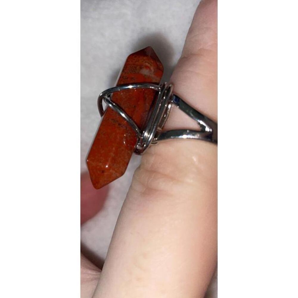 Red Jasper Ring double terminated point adjustable crystal wrap gem gemstone